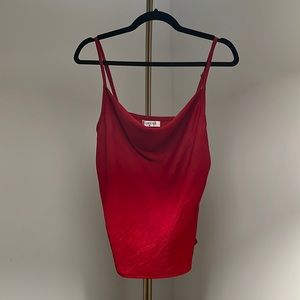 Red scoop neck blouse